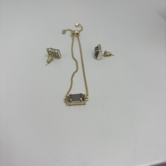 Kendra Scott Pyrite Adjustable Phillipa Bracelet and Rectangular Studs Set - Picture 3 of 4